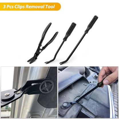 GOOACC 102Pcs Trim Removal Tool, Auto Push Pin Nylon Bumper Retainer Clip Set Fastener Terminal Remover Tool Round Handle Crowbar Kit Car/Radio Panel, Black - color: 102Pcs Clips+ Remover Black