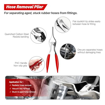 Clamp Removal Tool, Fuel Line Pliers for Radiator Fuel & Vacuum Line Repair | Hose Clamp Pliers Set with Straight Clamp Tool, Removal Plier, Large & Small Jaw Fuel Line Tools, Oxford Storage Bag