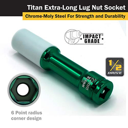 Titan 21122 1/2-Inch Drive x 22mm Non-marring Impact Extra-Long Lug Nut Socket - size: XL 22mm