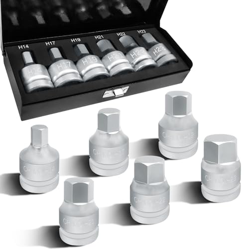 6PCS 3/4"Drive Hex Allen Bit Socket set, Cr-MO H14 H17 H19 H21 H22 H23 Drive Impact Hex Socket Kit, Hex Screwdriver Socket Adapter, Hand Repair Remover Tool - size: 6PCS | Multi-Size Set