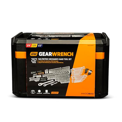 GEARWRENCH Mechanics Tool Set in 3 Drawer Storage Box, 257 Pc, 1/4 in 3/8 in and 1/2 in Drive, Metric/SAE | GW72XLCBMTS