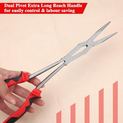 13" Extra Long Needle Nose Pliers, Straight Dual Material Long Reach Pliers with Serrated Jaw, Double-joint Long Nose Pliers Extended Reach Needle Nose Pliers for Hard to Reach Narrow Spaces - style: Long Nose