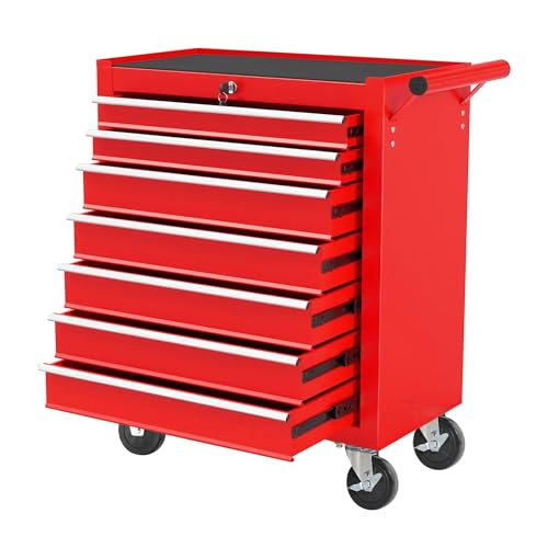 7-Drawer Lockable Rolling Tool Chest, Red | Heavy Duty Steel Tool Chest with Wheels,Drawer Liners,Enhanced Packaging for Garage,Workshop,Mechanic,Shop - color: Red, style: 7 drawer