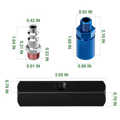 TAISHER 3-Way Straight Air Manifold 4 Ports Aluminum Industrial Pneumatic Air Compressor Quick Connect Socket In Line Type Air Hose Splitter with 3 Couplers and 1/4" Male NPT Plug