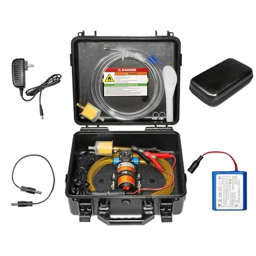 12V Fuel Transfer Pump Set Battery Powered, Moves Up to 85 Gallons Of Gas or Diesel Per Hour with Upgraded Carrying Case & Pulley Lead Pipe, for Vehicles, Boats, Equipment, Gasoline, Diesel - color: 85GPH