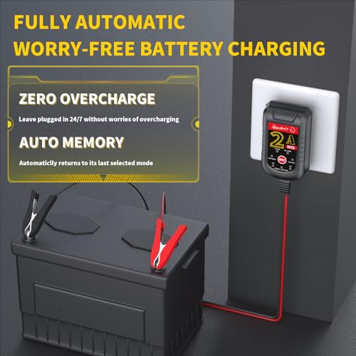 2A Battery Maintainer & Trickle Charger, 6V 12V Smart Float Charger with Pulse Repair Mode, 10FT Extra Long for Motorcycle, Automotive Car, Lawn Mower, Marine Boat, ATV, SLA, AGM, Gel, LiFePO4 - color: 1 Pack