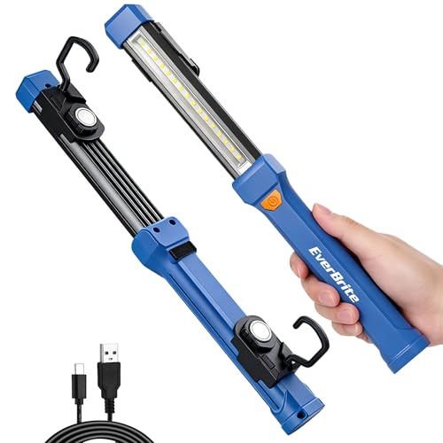EverBrite 1000LM Magnetic Work Light, Rechargeable LED Mechanic Light with Dual Magnetic Bases & 360° Hanging Hooks, 4 Modes Under Hood Work Light for Car Repair, Garage, Emergency, 1 Pack Blue - color: Blue