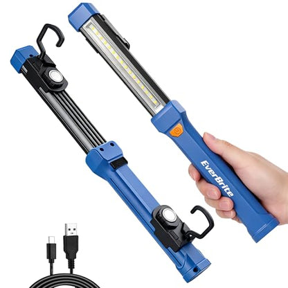EverBrite 1000LM Magnetic Work Light, Rechargeable LED Mechanic Light with Dual Magnetic Bases & 360° Hanging Hooks, 4 Modes Under Hood Work Light for Car Repair, Garage, Emergency, 1 Pack Blue - color: Blue