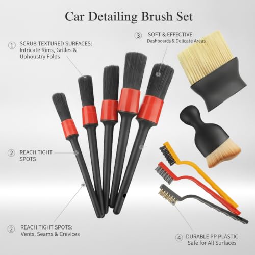Interior Vents & Wheel Spoke Cleaning Kit, Car Detailing Brush Set with PP Plastic Tools for Dashboard and Exterior Crevices - size: 10.24 x 6.3 x 2.56 in