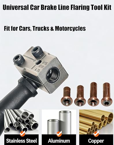 Universal Car Brake Line Flaring Tool Kit, 3/16 Inch Brake Line Double Flare Tool, Heavy Duty Manual Flaring Tools for Tubing, Brake Fuel Line Repair for Cars, Trucks & Motorcycles