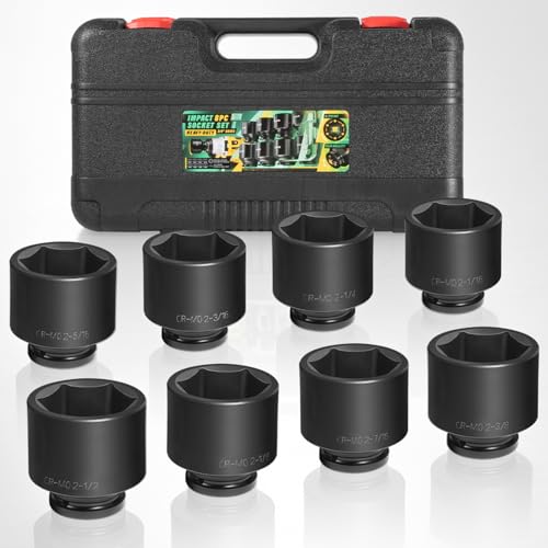 8PCS 3/4" Drive Spindle Axle Nut Impact Socket Set, 2-1/16" to 2-1/2" | Heavy Duty 6-Point CR-MO Chromoly Steel for Truck & Auto Repair