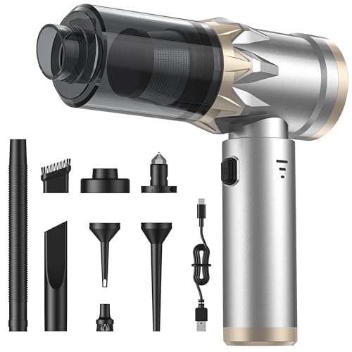 Car Vacuum Cleaner,Handheld Vacuum,15000PA High Power,3 Speed Portable Rechargeable Vacuum Cleaner with Brushless Motor,Cordless Small Vacuum for Car & Air Blower & Pump Silver - color: Silver and Gold