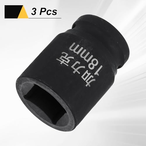 HARFINGTON 3pcs 4 Point Square Socket 1/2" Drive 18mm Metric Square Impact Socket CR-V Blackening Standard Wheel Sleeve Pneumatic Sleeve Tool for Auto Repair Mechanical Maintenance Home Use - size: 18mm