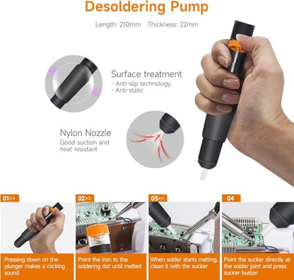 TOWOT Soldering Iron Kit, Electronic Soldering Iron 60W Adjustable Temperature, Deoldering Pump, Tin Wire, Solder Wick, Tweezers, Soldering Iron Tips Set, Soldering Iron Stand, Wire Strippers - style: Set D