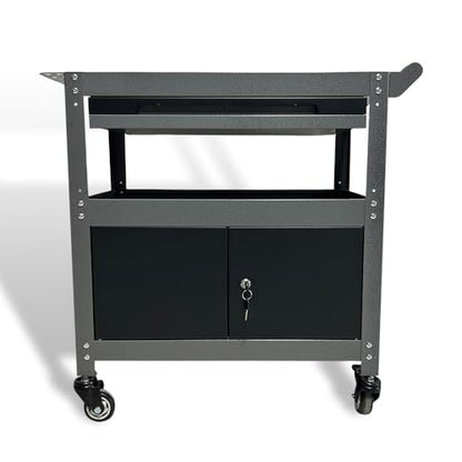 JZD Steel Rolling Tool Cart, Metal Industrial Grade Utility Cart on Wheels with One Drawer & Lockable Cabinets, for Mechanic Garage Auto Repair Shop, Black & Grey - size: 03