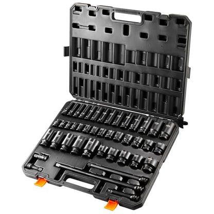 VEVOR Impact Socket Set 1/2" Socket Set 43 Piece Deep & Shallow SAE 3/8" to 1-1/2", 6 Point Cr-Mo Alloy Steel for Auto Repair, Easy-to-Read Size Markings, Rugged Construction, Storage Case - style: 1/2" 43PCS CR-MO
