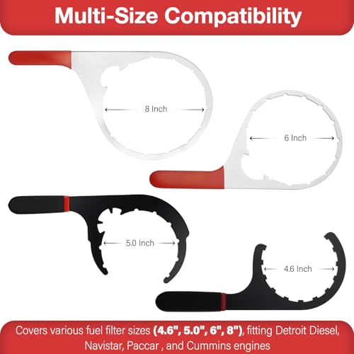 SPARKWHIZ 4.6 Inch, 5 Inch, 6 Inch, 8 Inch Fuel Filter Wrench 4pack | Compatible with 380134 382 Detroit Diesel Truck Engines, Navistar Engines Diesel DD13, DD15, DD16, Peterbilt & Cummins Diesel - size: 4 size