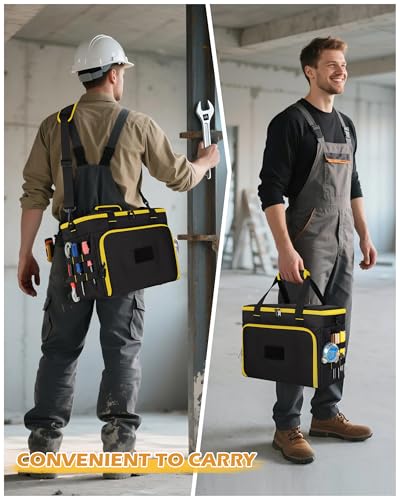 Marscamd 2 Layers Tool Bag with 3 Clear Window Removable Cases | Heavy Duty Tool Tote with Molle Webbing and Detachable Shoulder Strap, Black/Yellow - color: Black/Yellow
