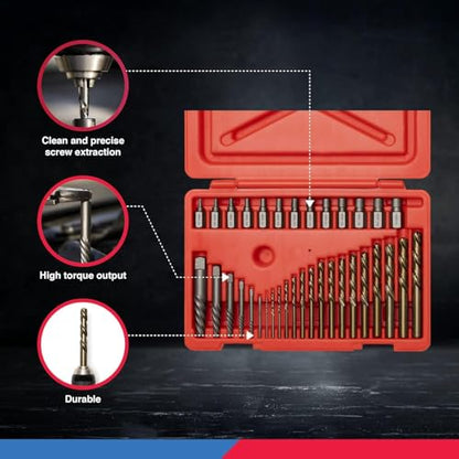 NEIKO 04206A Screw-Extractor Set, Broken Bolt Remover, Multispline and Spiral Extractors for Stripped Screws, Studs, Fittings, and Lugs, Left-Hand Drill Bits, 5/64" to 1/2", 35-Piece Set - size: 35 Piece, style: Extractor Set