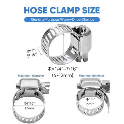 TICONN 24PCS Hose Clamp Set - 1/4''–7/16'' 304 Stainless Steel Worm Gear Hose Clamps for Pipe, Intercooler, Plumbing, Tube and Fuel Line (6–12 mm) - size: SAE Micro #4 24PCS 1/4''~7/16"