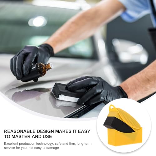 UKCOCO 2pcs Car Tire Waxing Brush with Lid Auto Polishing Sponge Applicator Pads for Wheel Cleaning and Tire Shine Sturdy Yellow Sponge Set for Car Detailing