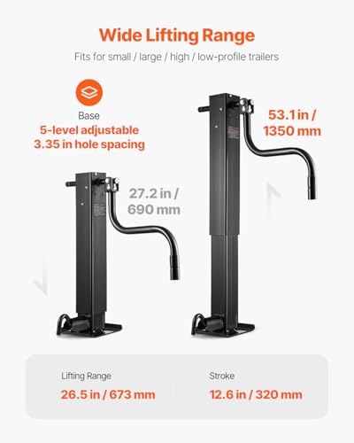 VEVOR Trailer Jack, 12000 lbs Dynamic Load Capacity, Weld-on Pipe-Mount Swivel Trailer Jack with Ergonomic Handle, 12.6-inch Vertical Travel, Suitable for RV, Horse, Utility, Camping, Yacht Trailers - size: 12000lbs (12.6 inch Stroke)