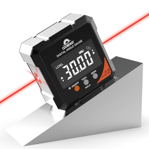 4-Side Digital Angle Finder Digital Level Magnetic Laser Gauge Rechargeable | 4-side magnetic base backlit display Compact inclinometer for woodworking table saw construction carpentry gift for men black - color: Black