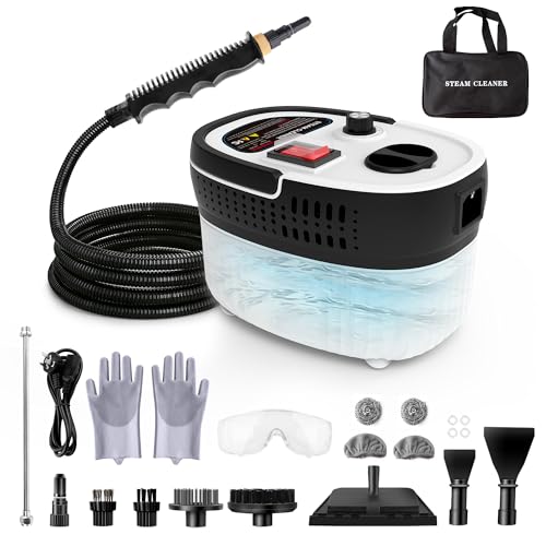 Steam Cleaner with 15-in-1 Kit, 2500W Steamer for Home & Car Detailing | 14.8ft Extended Reach, 15s Fast Heat-Up, 6-Level Adjustable, ANSI Z87.1 Safety Goggles, 45 Mins Steam, For Tile and Grout - color: White