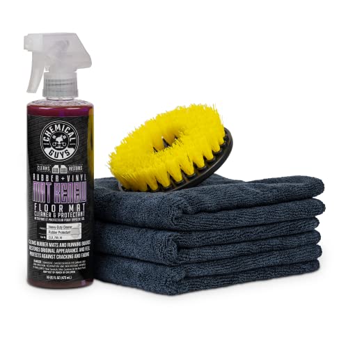 Chemical Guys, Heavy Duty Floor Mat Cleaning Kit, Mat Renew & Brush, 5 Pc | Mat Renew cleaner, drill brush and Workhorse towels clean and revive rubber and vinyl mats and liners - size: 3.2 Fl Oz (Pack of 5)