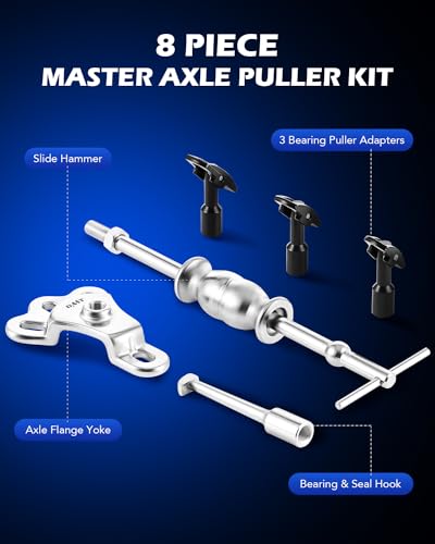 Orion Motor Tech Rear Axle Bearing Puller Tool Kit and Slide Hammer Set, Axle Seal and Bearing Remover Set with Slide Hammer Yoke and 3 Rear Axle Puller Adapters, 1-1/4" to 2-7/8" IDs - style: Puller Adapter and Hammer Set