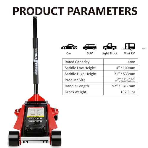 4 Ton Low Profile Floor Jack, Hydraulic Racing Floor Jack with Dual Pistons Quick Lift Pump for Sport Utility Vehicle, Lifting Range 4"-21" (4 Ton Lifting 4"-21") - size: 4 Ton Lifting 4"-21"