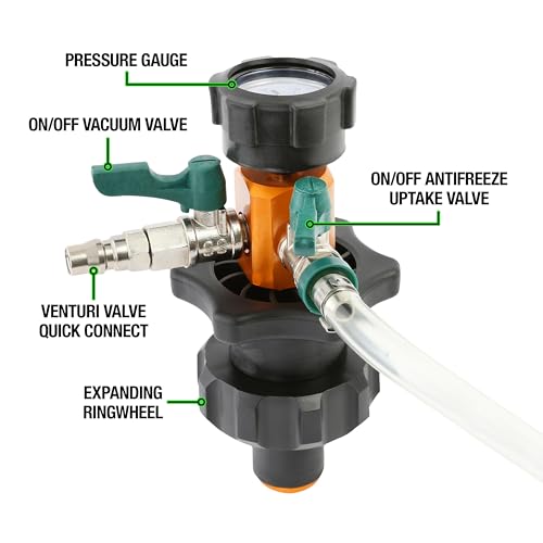 OEMTOOLS Coolant Vacuum Refill Kit, Coolant Pressure Tester Kit, 5 Adapter | 70-110 psi Recommended Working Pressure, Performs Vacuum Leak Tests on the Cooling System, Helps Prevent Come-Backs - size: 5 Adapters, style: AirEvac Cooling System Refiller Kit