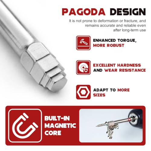 6PCS Pagoda-Shaped Magnetic Hex Screwdriver Bits Set, S2 Steel Impact-Rated 65mm 100mm Hex Shank, Anti-Slip High Torque for Impact Driver Electric Drill Home Repair