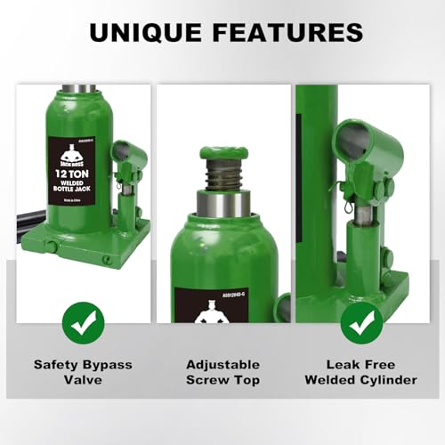 Jack Boss Bottle Jack 12 Ton (24,000 LBs) Hydraulic Car Jack, Fit for Auto Truck Repair and House Lift, Green - color: Green, size: 12 TON