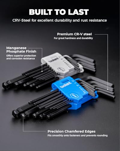 toolant Allen Wrenches Sets 26pcs(Metric&SAE), Long Arm Allen Wrench with Ball End, Metric Hex Key Set 1.27mm- 10mm, SAE Hex Key Set 3/64"- 3/8", Holder Design for Auto Maintenance and DIY Projects - size: 26PCS(Metric&SAE)