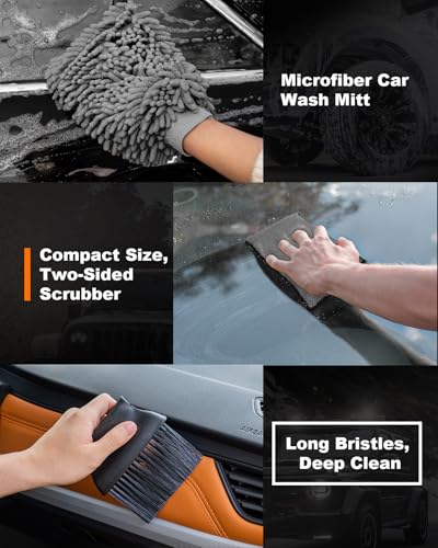 20Pcs Windshield Cleaner Tool - Car Interior Detailing Brush Kit with 200g Cleaning Gel, Microfiber Car Wash Mitt, Dash Duster & 2-Sided Scrubber, All-in-One Inside Car Cleaning Supplies Tool - size: 20PCS