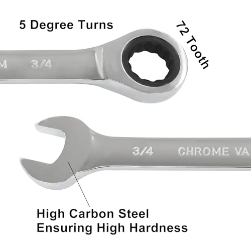 3/4 Inch Ratchet Wrench Imperial Ratcheting Combination Wrench, 12 Point, 72 Teeth for Projects SAE Tight Spaces - size: 19.05 mm