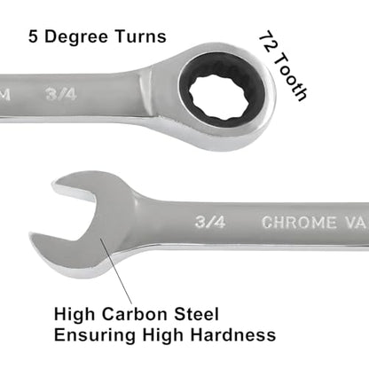 3/4 Inch Ratchet Wrench Imperial Ratcheting Combination Wrench, 12 Point, 72 Teeth for Projects SAE Tight Spaces - size: 19.05 mm