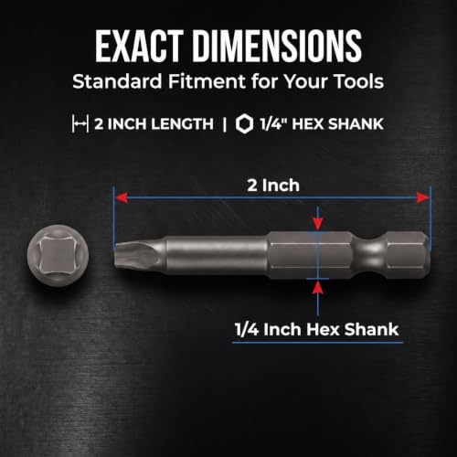 VESTTIO Square Head SQ2 Screwdriver Bit Set 10PCS 1/4 Inch Hex Shank 2 Inch/50 mm Length S2 Steel with Magnetic for Power Screwdriver Drill Impact Driver - size: 2 inch