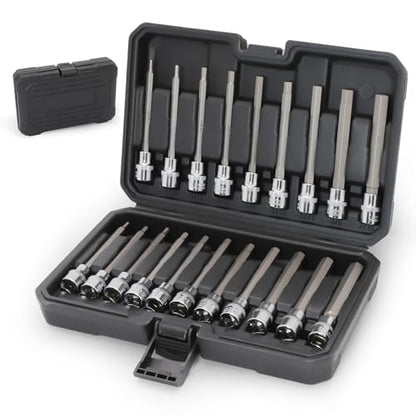 Extra-Long Allen Hex Bit Socket Set,20-Piece 3/8 Inch Drive,Standard SAE & Metric (1/8-Inch - 7/16-Inch, 3-12mm) for Repair and Assembly (Black) - color: Black