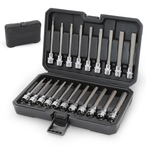 Extra-Long Allen Hex Bit Socket Set,20-Piece 3/8 Inch Drive,Standard SAE & Metric (1/8-Inch - 7/16-Inch, 3-12mm) for Repair and Assembly (Black) - color: Black