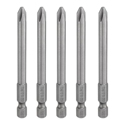 HARFINGTON 5pcs #2 Phillips Screwdriver Bit PH2 1/4" Hex Shank 3.15" (80mm) Long Magnetic S2 Steel Industrial Grade Screw Driver Bit Cross Head Electric Drill Bits 0.236" (6mm) Rod - size: PH2 x 80mm x 6mm