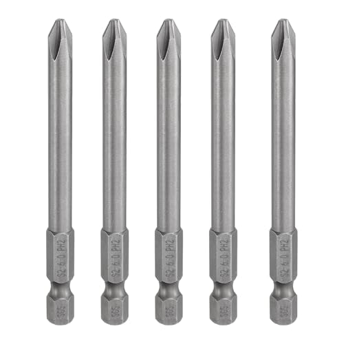 HARFINGTON 5pcs #2 Phillips Screwdriver Bit PH2 1/4" Hex Shank 3.15" (80mm) Long Magnetic S2 Steel Industrial Grade Screw Driver Bit Cross Head Electric Drill Bits 0.236" (6mm) Rod - size: PH2 x 80mm x 6mm