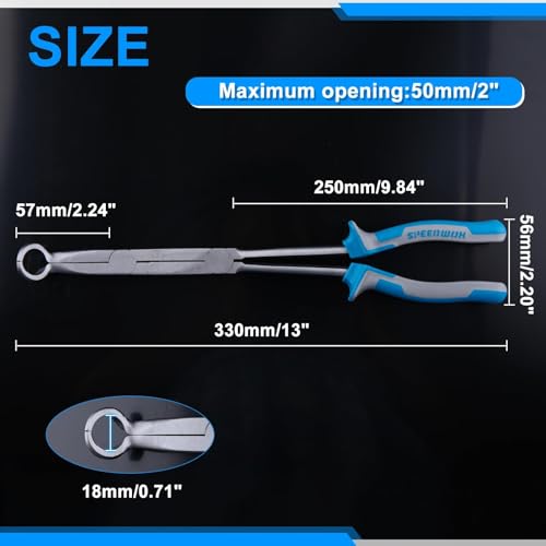 SPEEDWOX 13-Inch Long Reach Double Joint Ring Nose Pliers - XL Pivot for 3/4" Diameter Hose Removal in Narrow Spaces and Limited Areas - style: Large Hose Grip Pliers
