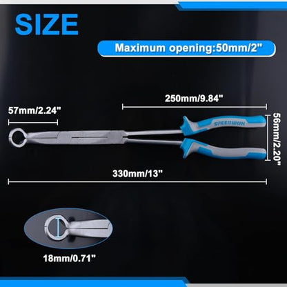 SPEEDWOX 13-Inch Long Reach Double Joint Ring Nose Pliers - XL Pivot for 3/4" Diameter Hose Removal in Narrow Spaces and Limited Areas - style: Large Hose Grip Pliers