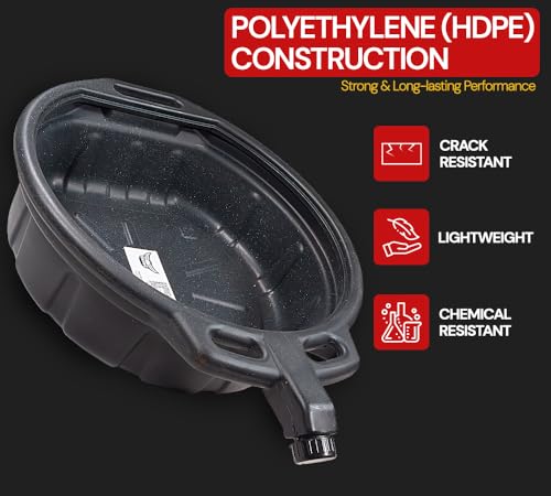 Mytee Products 2 Pack Automotive Oil Drain Pan - Black Plastic Anti Splash, Motor Large Oil Drip Catcher Pan for Changing Oil, Spill-Proof Design - 4.25-Gallon