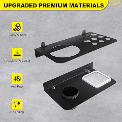 Coolant Funnel Kit Holder Storage Rack Includes 2 Plastic Removable Drip Cups, Wall Mount Fluid Drain Funnel Kit Organizer Bracket for Enclosed Race Trailers, Automotive Garage Shop, Black