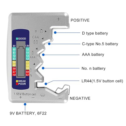 Universal Battery Tester Digital LCD Display Multi-Purpose Battery Checker Capacity Analyzer for AA AAA C D 9V 1.5V Cranking System Tester - color: BT886