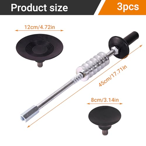 3Pcs/Set Car Dent Puller Set, Heavy-Duty Slide Hammer Dent Puller with 2 Size Vacuum Suction Cups, Paintless Body Repair Tool Kit for Auto Bodywork & Garage Use.