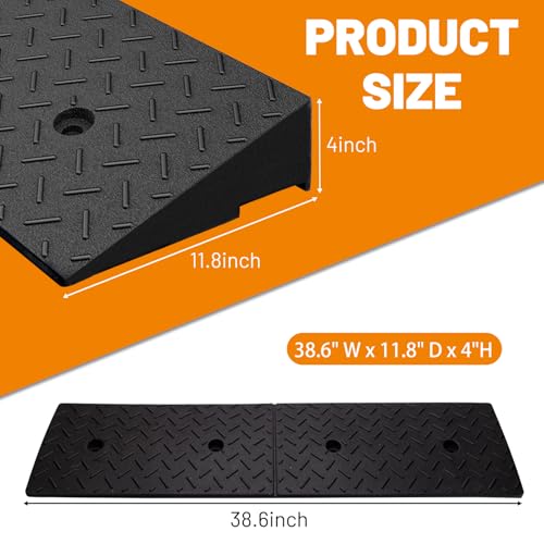 2 Pack 4'' Rise Rubber Curb Ramp Heavy Duty Loading Rubber Curb Ramps，Suitable for Cars, Bicycles, Motorcycles, Lawn Mowers, Mobile Pets (38.6 x 11.8 x 4 Inch) - size: 4" Rise